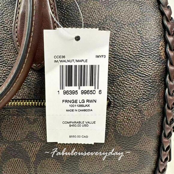Coach Rowan Large Satchel Bag In Signature With Fringe Walnut/Maple CCE36 NWT - Picture 5 of 10